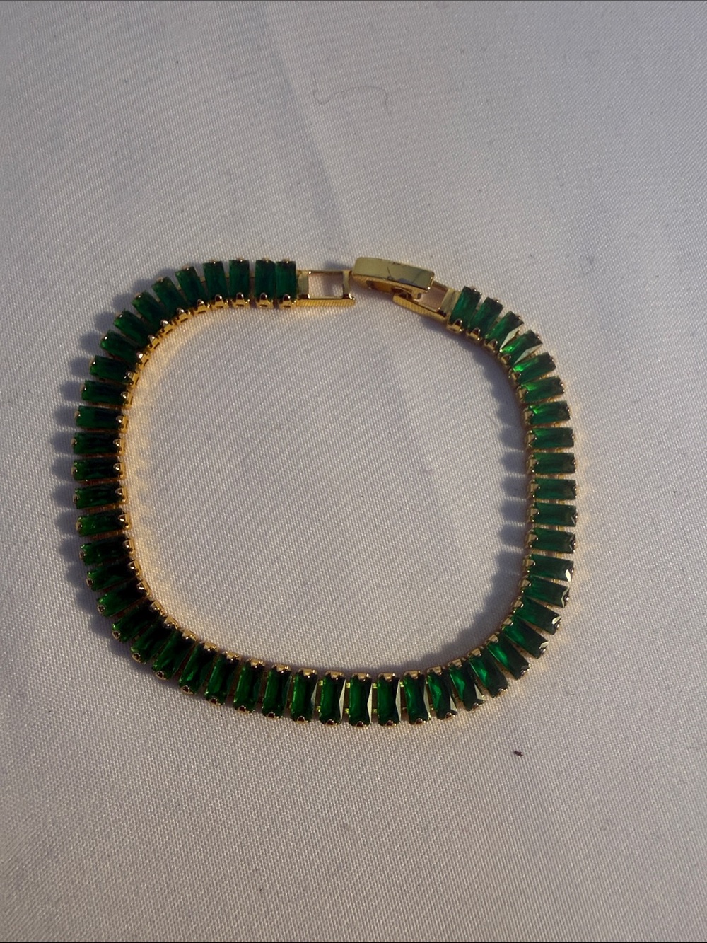 Gold-Tone Emerald Green Baguette Tennis Bracelet